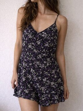 Purple Floral Print Romper Small Fairy Goth Coquette Y2K Dark Romance‎